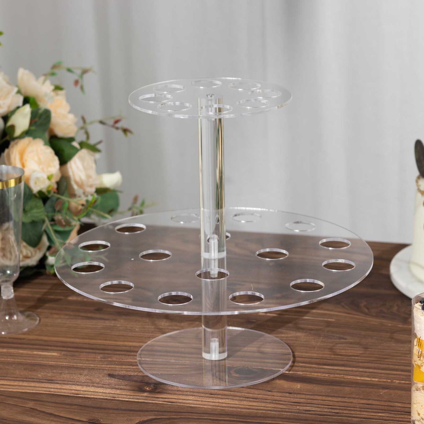 2 Tier 24-Slot Clear Acrylic Waffle Cone Holder Food Display Stand, 12" Round Ice Cream Cone Holder