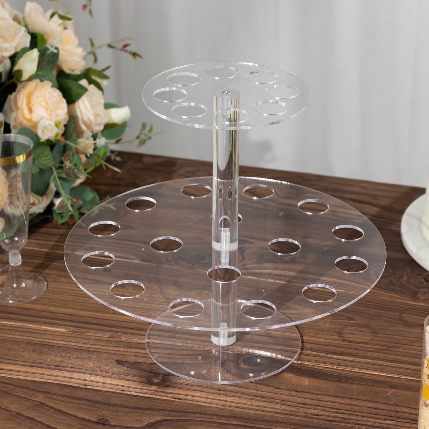 2 Tier 24-Slot Clear Acrylic Waffle Cone Holder Food Display Stand, 12" Round Ice Cream Cone Holder