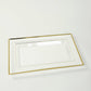 10 Pack Clear Rectangular Plastic Serving Trays with Gold Rim, 13"x8" Disposable Party Platters for Appetizers and Snacks