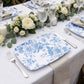 10 Pack French Toile Plastic Rectangle Serving Trays, 12"L x 7"W Blue & White Floral Party Platters