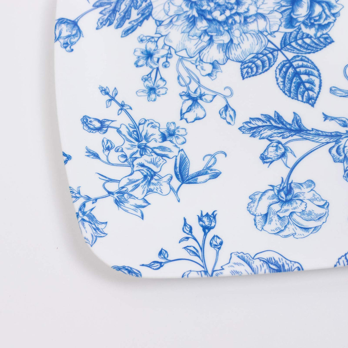 10 Pack French Toile Plastic Rectangle Serving Trays, 12"L x 7"W Blue & White Floral Party Platters