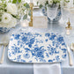 10 Pack French Toile Plastic Rectangle Serving Trays, 12"L x 7"W Blue & White Floral Party Platters