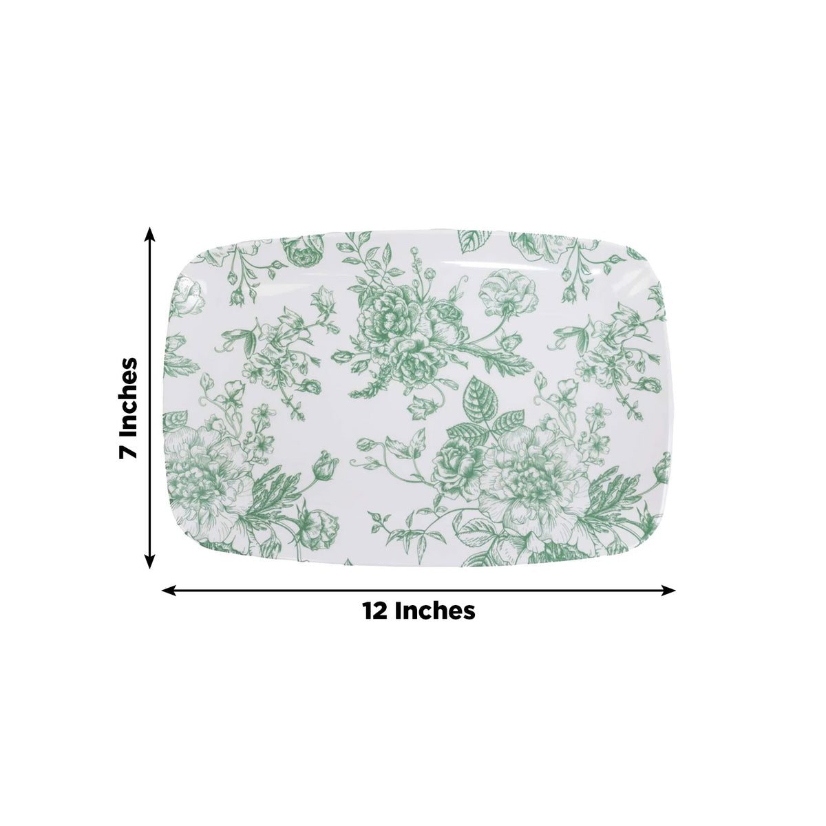 10 Pack French Toile Plastic Rectangle Serving Trays, 12"L x 7"W Sage Green & White Floral Party Pla