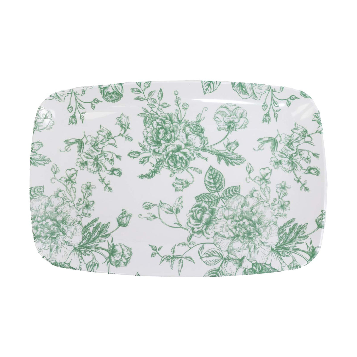 10 Pack French Toile Plastic Rectangle Serving Trays, 12"L x 7"W Sage Green & White Floral Party Pla