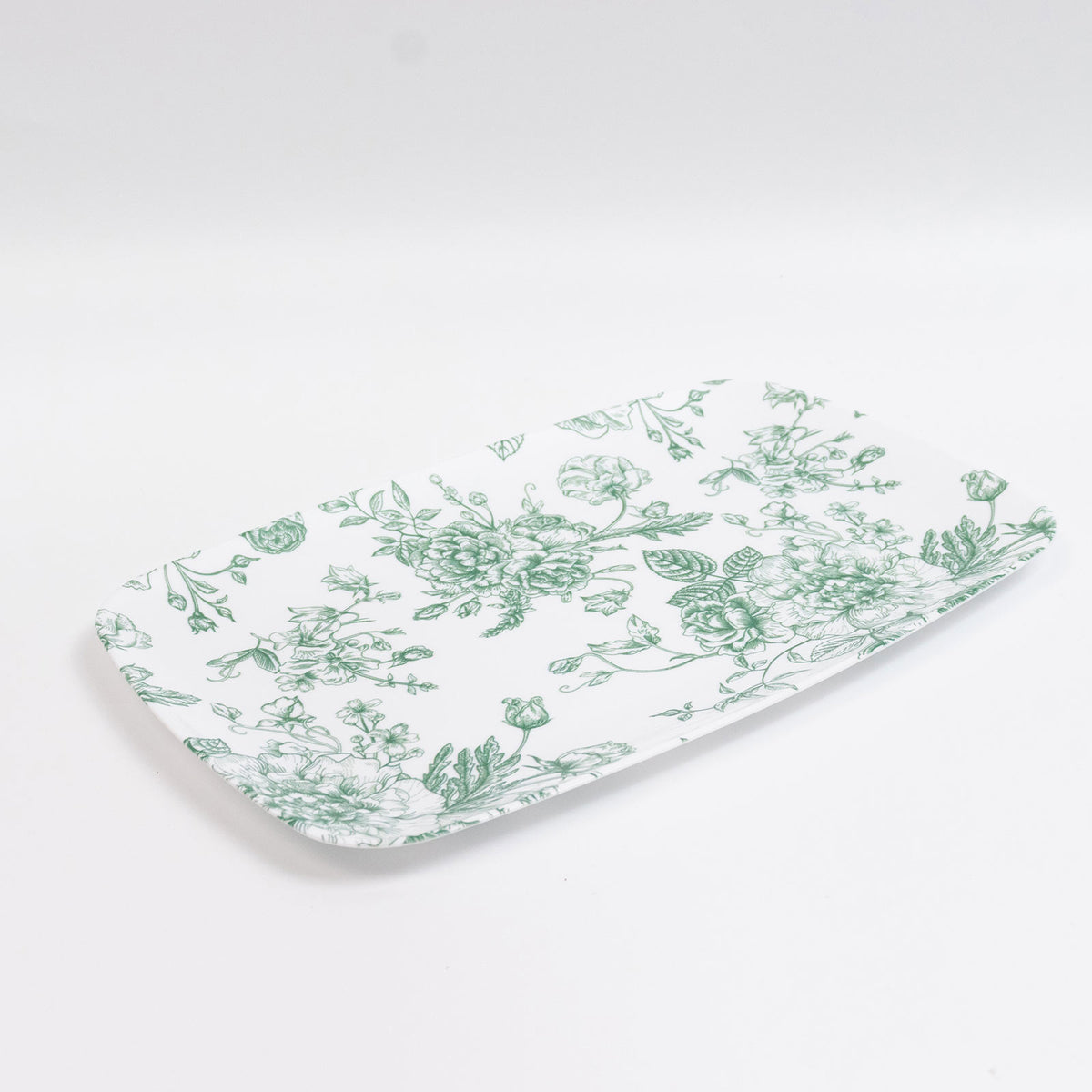 10 Pack French Toile Plastic Rectangle Serving Trays, 12"L x 7"W Sage Green & White Floral Party Pla