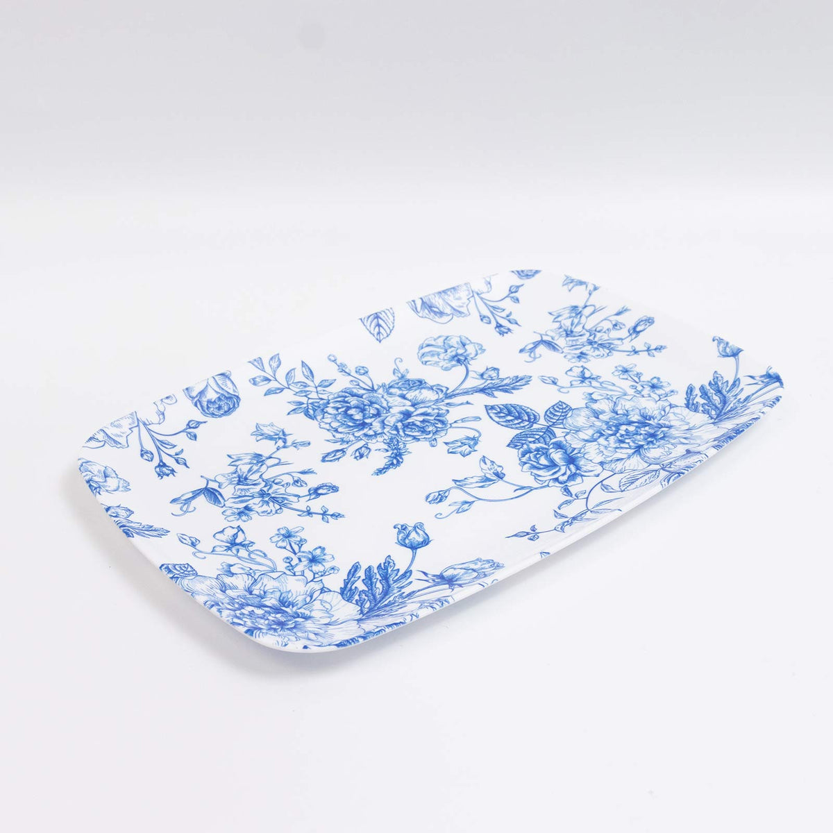 10 Pack French Toile Plastic Rectangle Serving Trays, 13"L x 9"W Blue & White Floral Party Platters