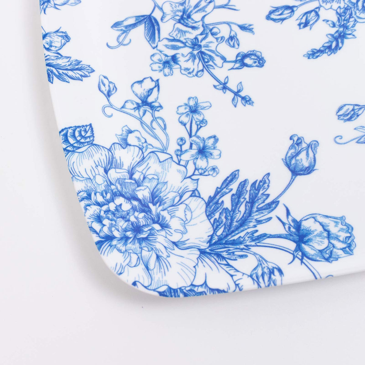 10 Pack French Toile Plastic Rectangle Serving Trays, 13"L x 9"W Blue & White Floral Party Platters