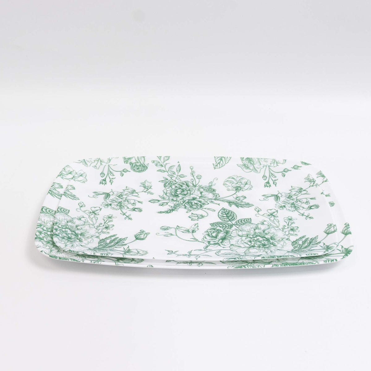 10 Pack French Toile Plastic Rectangle Serving Trays, 13"L x 9"W Sage Green & White Floral Party Pla