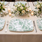 10 Pack French Toile Plastic Rectangle Serving Trays, 13"L x 9"W Sage Green & White Floral Party Pla