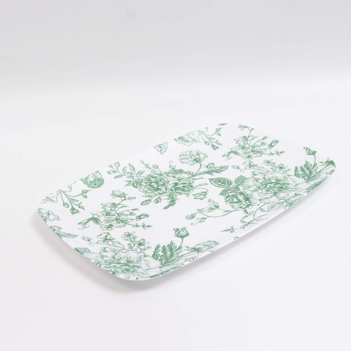 10 Pack French Toile Plastic Rectangle Serving Trays, 13"L x 9"W Sage Green & White Floral Party Pla