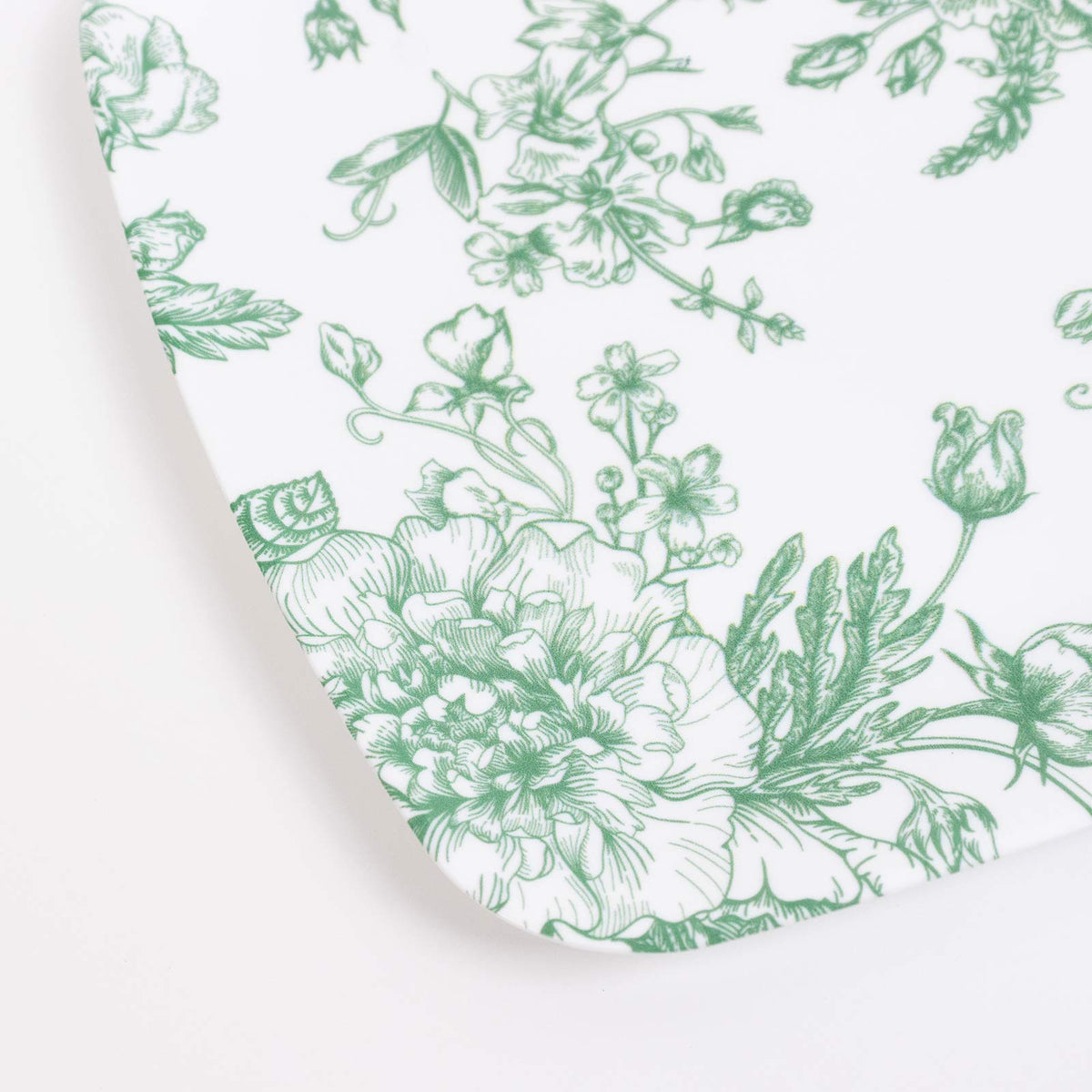 10 Pack French Toile Plastic Rectangle Serving Trays, 13"L x 9"W Sage Green & White Floral Party Pla
