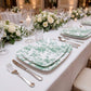 10 Pack French Toile Plastic Rectangle Serving Trays, 13"L x 9"W Sage Green & White Floral Party Pla