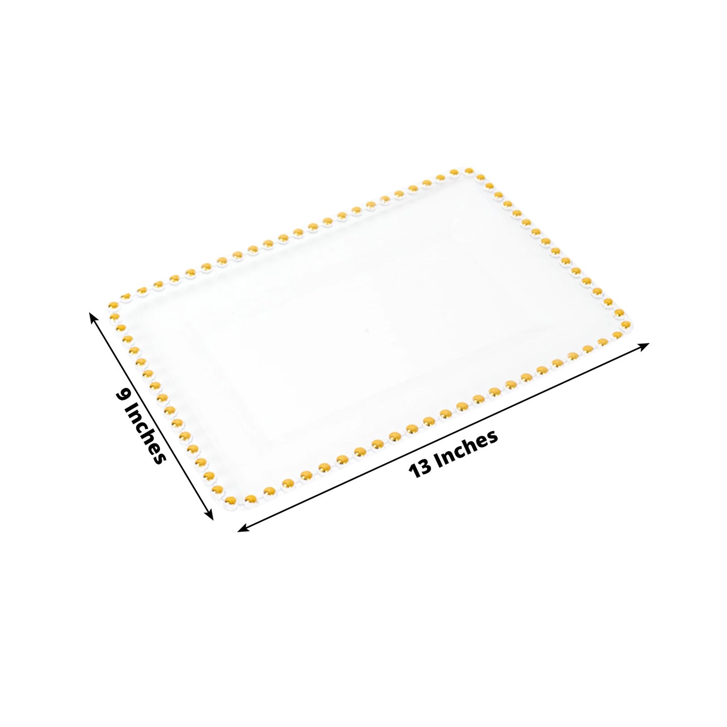 6 Pack Acrylic Serving Platters with Gold Beaded Rim, Clear Rectangular Food Trays for Desserts and Appetizers - 9"x13"