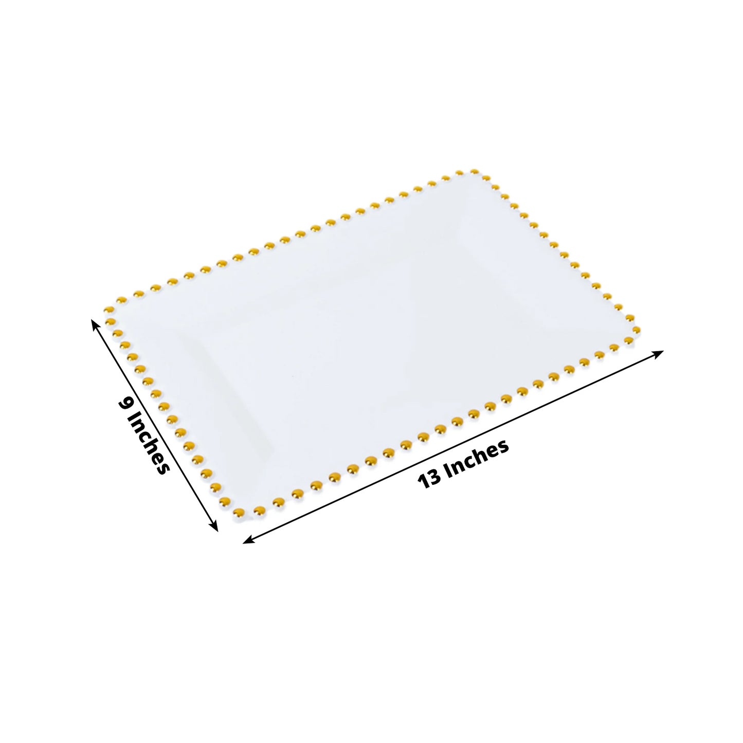 6 Pack Acrylic Serving Platters with Gold Beaded Rim, White Rectangular Food Trays for Desserts and Appetizers - 9"x13"