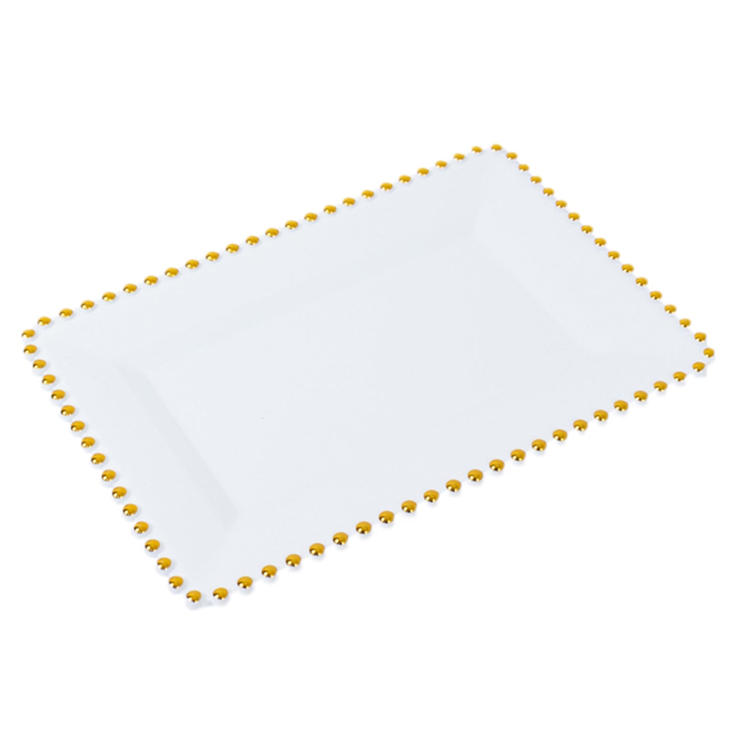 6 Pack Acrylic Serving Platters with Gold Beaded Rim, White Rectangular Food Trays for Desserts and Appetizers - 9"x13"