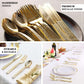 Gold hammered style heavy duty plastic forks, 24 pack. Durable and reusable.