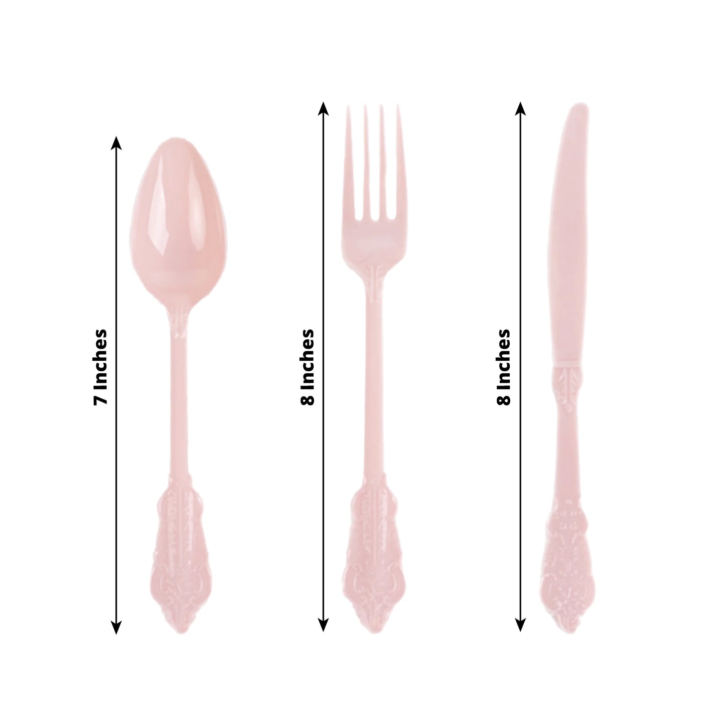 72 Pcs Blush Plastic Silverware Set in Baroque Style, Heavy Duty Disposable Utensils - Knife, Fork and Spoon Set