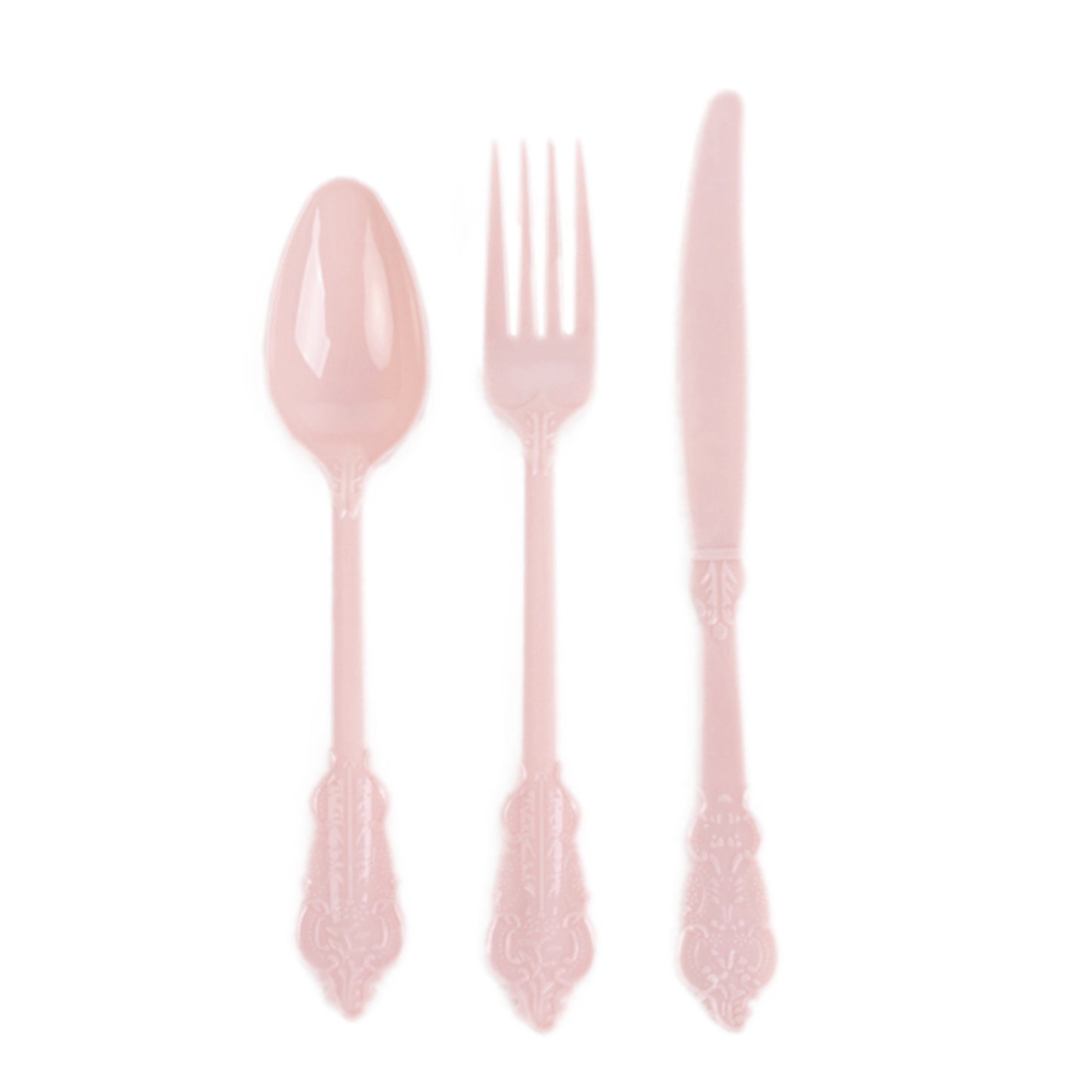 72 Pcs Blush Plastic Silverware Set in Baroque Style, Heavy Duty Disposable Utensils - Knife, Fork and Spoon Set