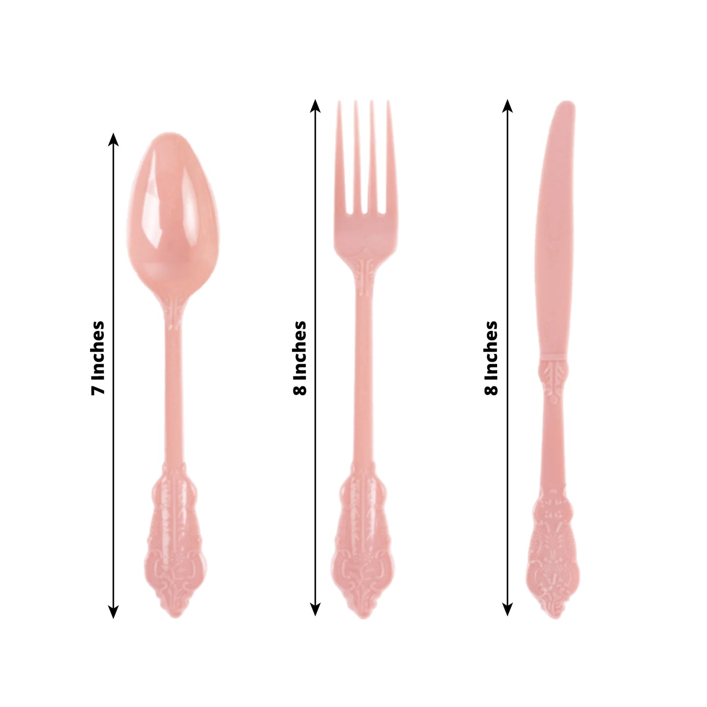 72 Pcs Dusty Rose Plastic Silverware Set in Baroque Style, Heavy Duty Disposable Utensils - Knife, Fork and Spoon Set