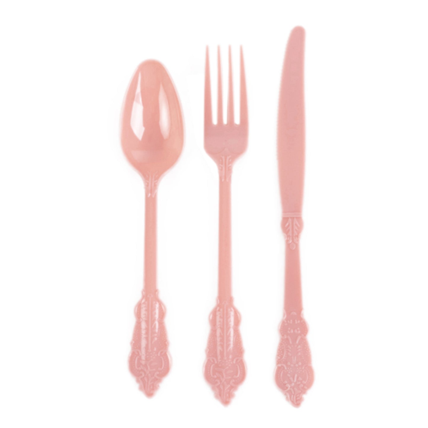 72 Pcs Dusty Rose Plastic Silverware Set in Baroque Style, Heavy Duty Disposable Utensils - Knife, Fork and Spoon Set