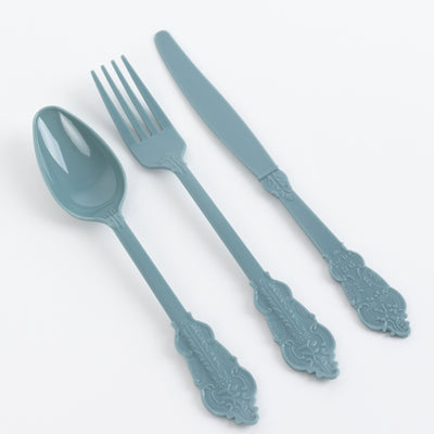 Enhance Your Event Décor with Dusty Blue Baroque Plastic Silverware Set