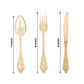 72 Pcs Plastic Silverware Set in Baroque Style Amber Gold - Heavy Duty Disposable Knife, Fork, and Spoon Set