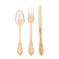 72 Pcs Plastic Silverware Set in Baroque Style Amber Gold - Heavy Duty Disposable Knife, Fork, and Spoon Set