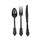 72 Pcs Plastic Silverware Set in Baroque Style Black - Heavy Duty Disposable Knife, Fork, and Spoon Set