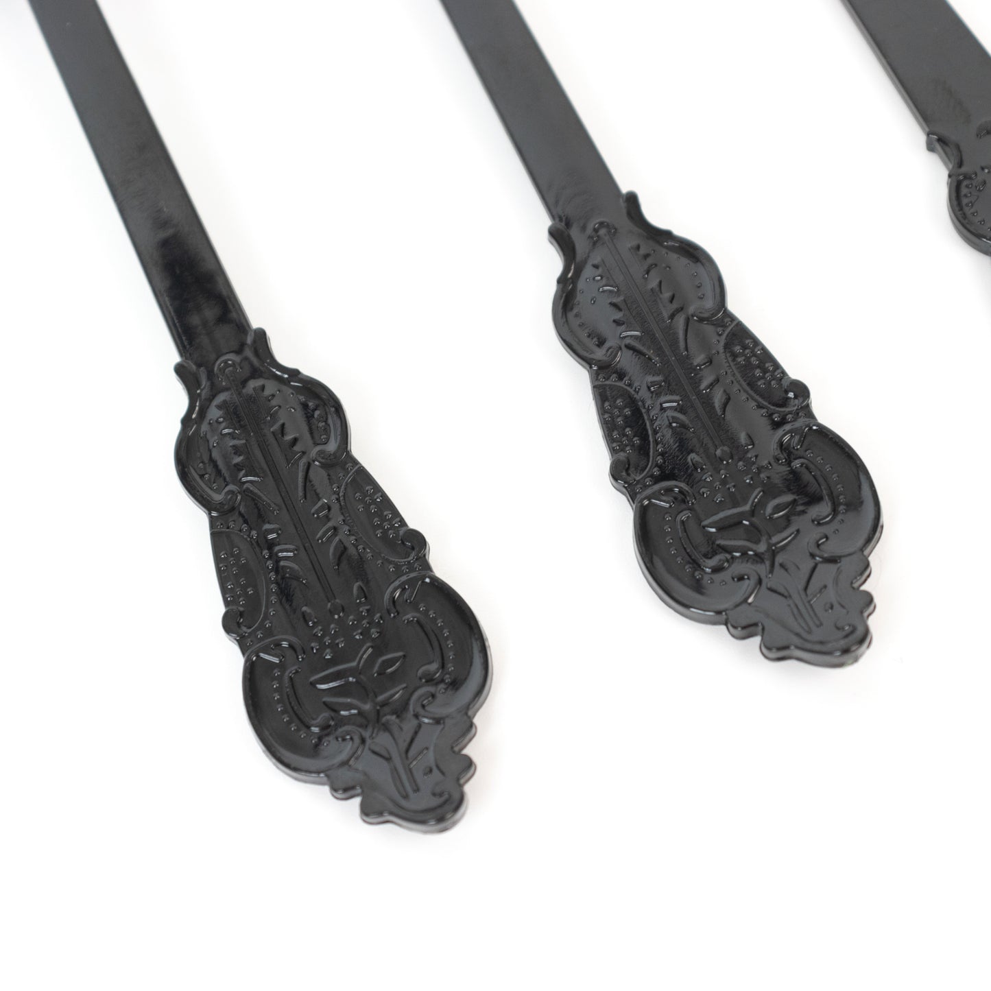 72 Pcs Plastic Silverware Set in Baroque Style Black - Heavy Duty Disposable Knife, Fork, and Spoon Set