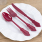 72 Pcs Burgundy Plastic Silverware Set in Baroque Style, Heavy Duty Disposable Utensils - Knife, Fork and Spoon Set
