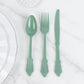 72 Pcs Dusty Sage Green Plastic Silverware Set in Baroque Style, Heavy Duty Disposable Utensils - Knife, Fork and Spoon Set