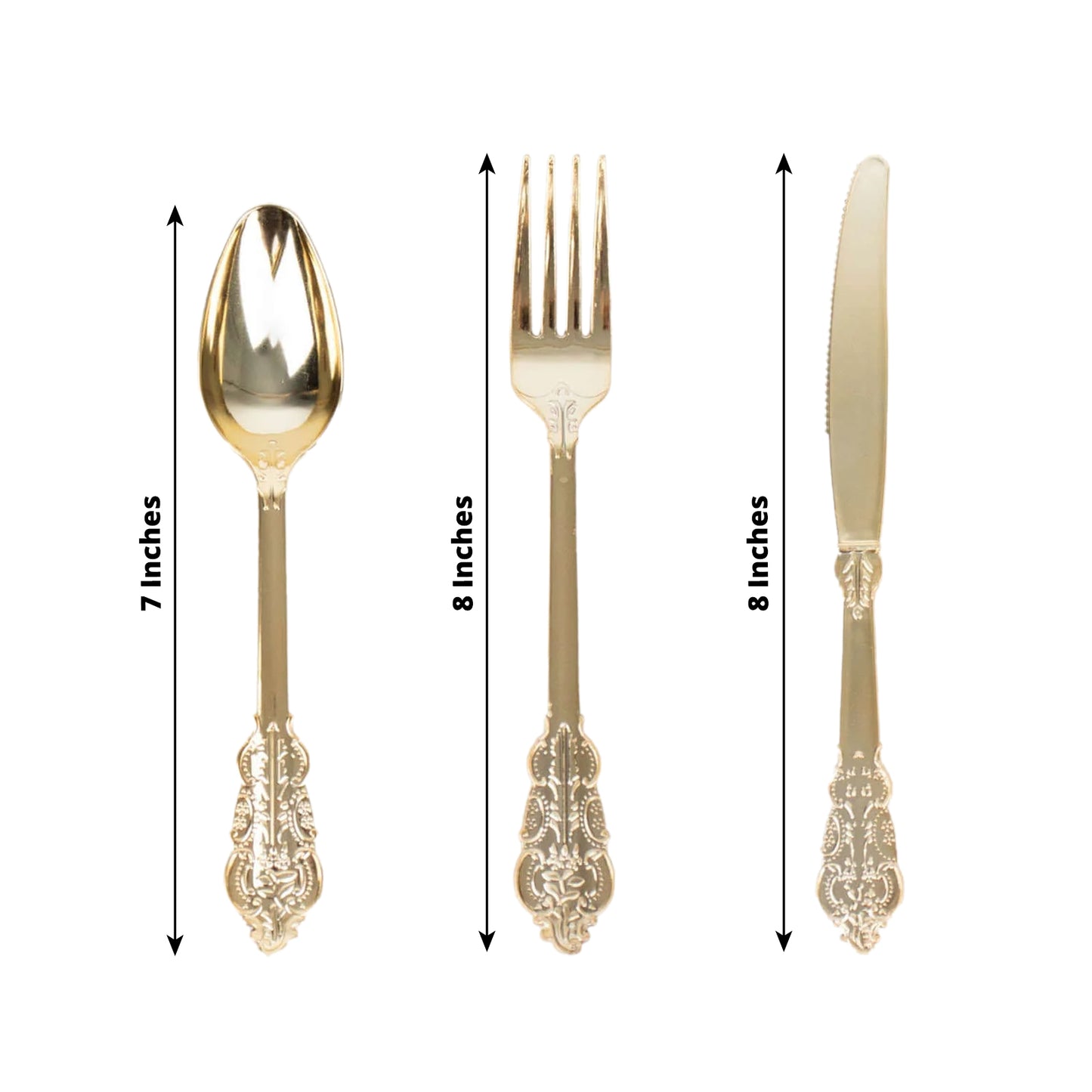 24 Pack | Metallic Gold Baroque Style Heavy Duty Plastic Silverware Set