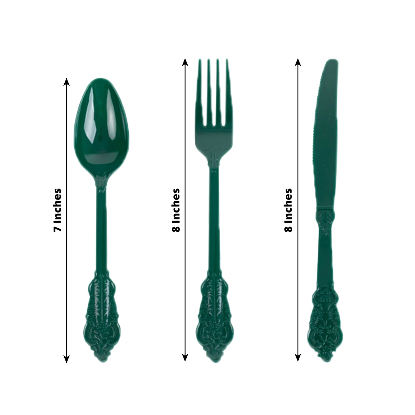 72 Pcs Hunter Emerald Green Plastic Silverware Set in Baroque Style, Heavy Duty Disposable Utensils - Knife, Fork and Spoon Set