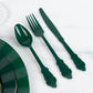 72 Pcs Hunter Emerald Green Plastic Silverware Set in Baroque Style, Heavy Duty Disposable Utensils - Knife, Fork and Spoon Set