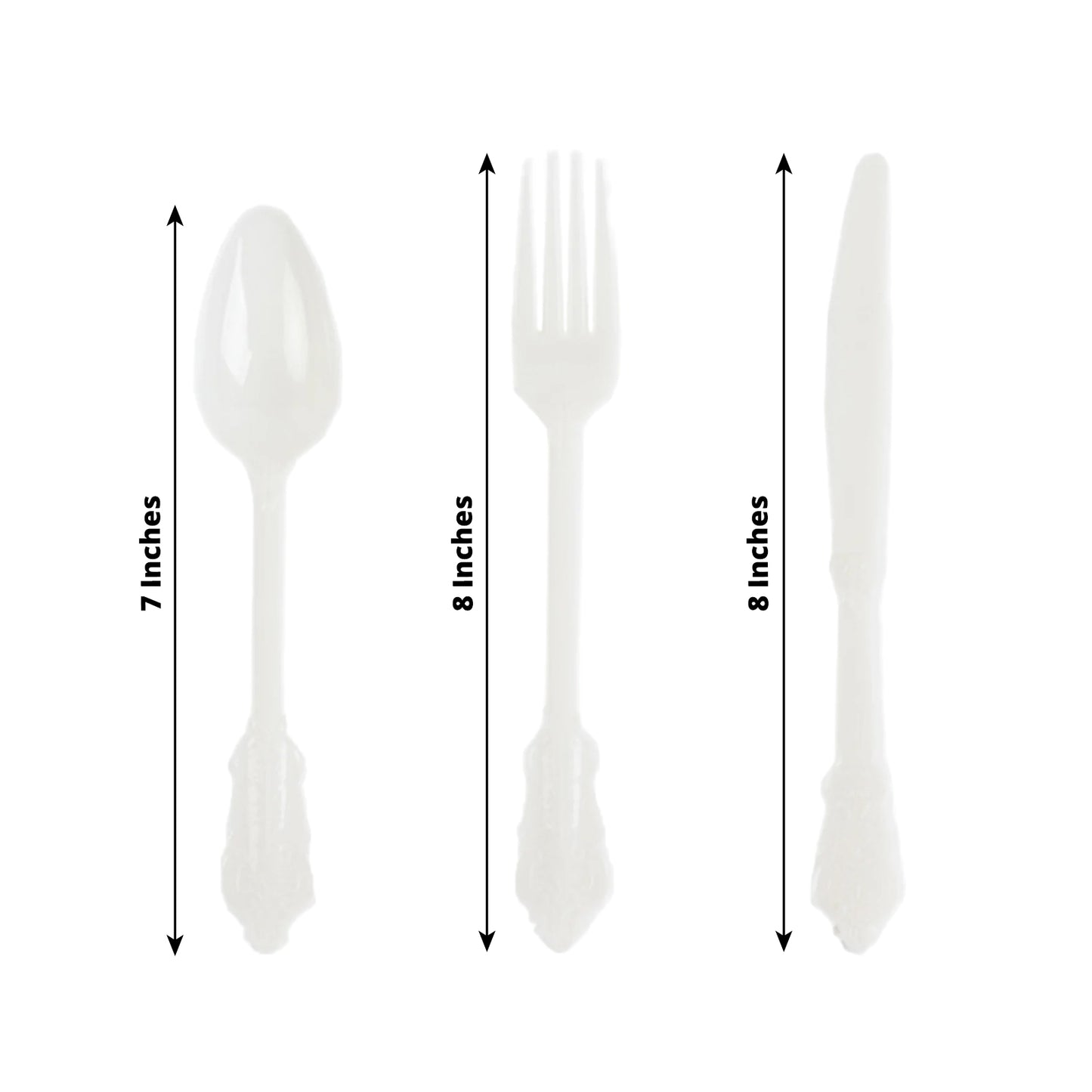 72 Pcs Ivory Plastic Silverware Set in Baroque Style, Heavy Duty Disposable Utensils - Knife, Fork and Spoon Set