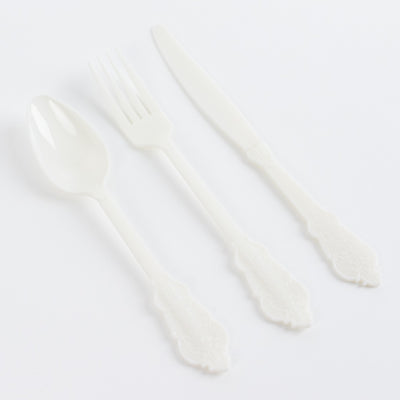 Enhance Your Event Décor with Ivory Baroque Plastic Silverware Set