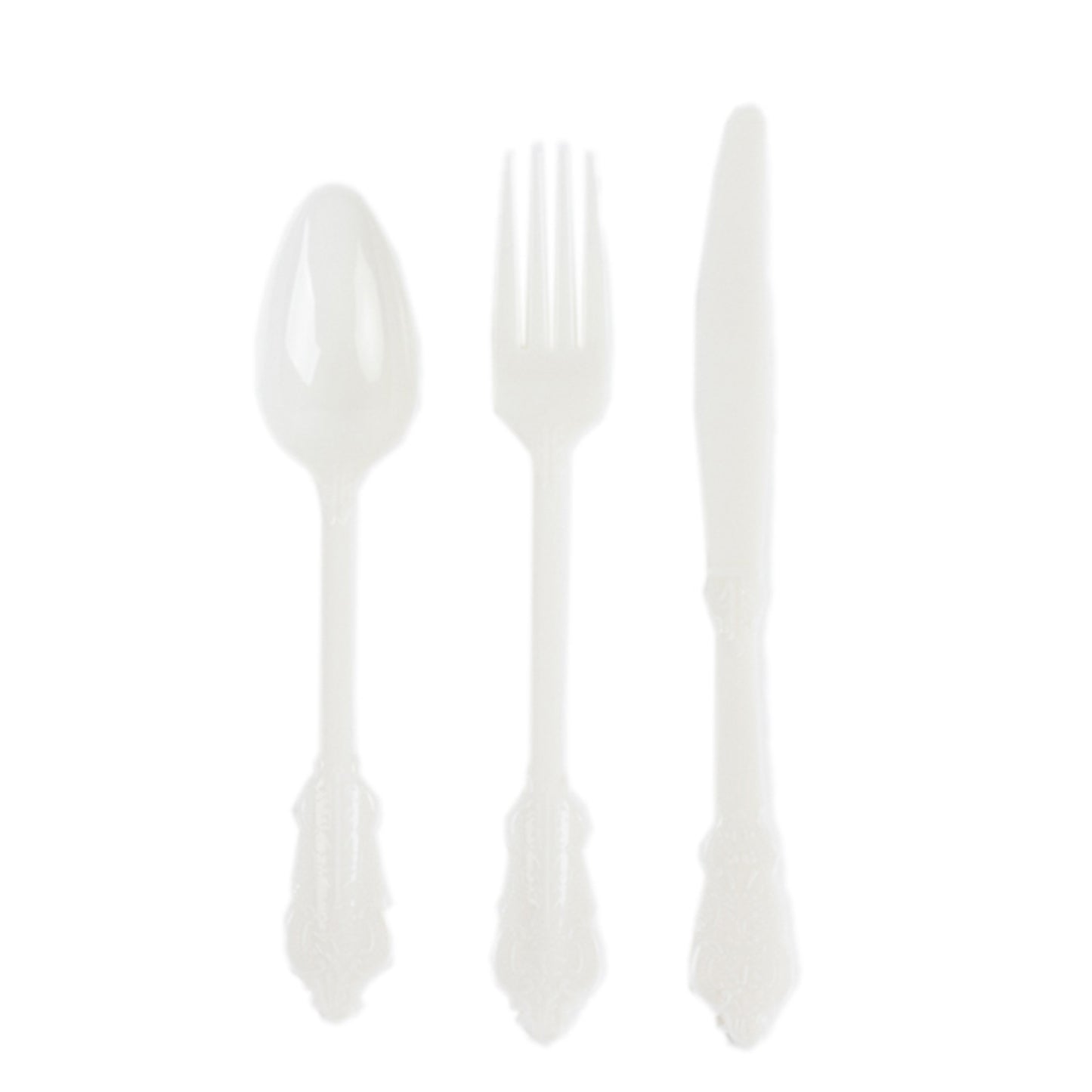 72 Pcs Ivory Plastic Silverware Set in Baroque Style, Heavy Duty Disposable Utensils - Knife, Fork and Spoon Set