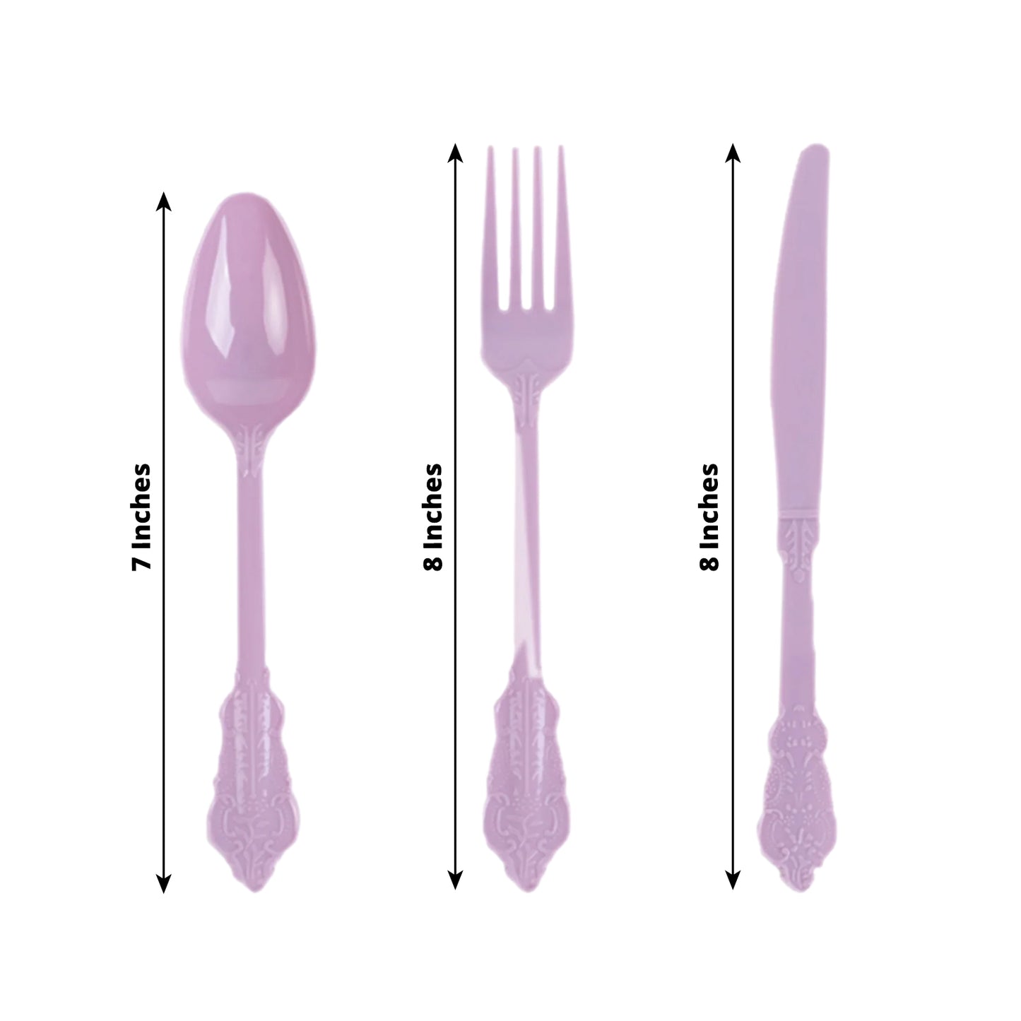 72 Pcs Lavender Lilac Plastic Silverware Set in Baroque Style, Heavy Duty Disposable Utensils - Knife, Fork and Spoon Set