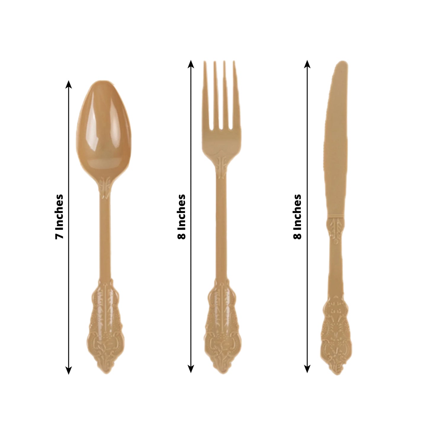 72 Pcs Matte Gold Plastic Silverware Set in Baroque Style, Heavy Duty Disposable Utensils - Knife, Fork and Spoon Set