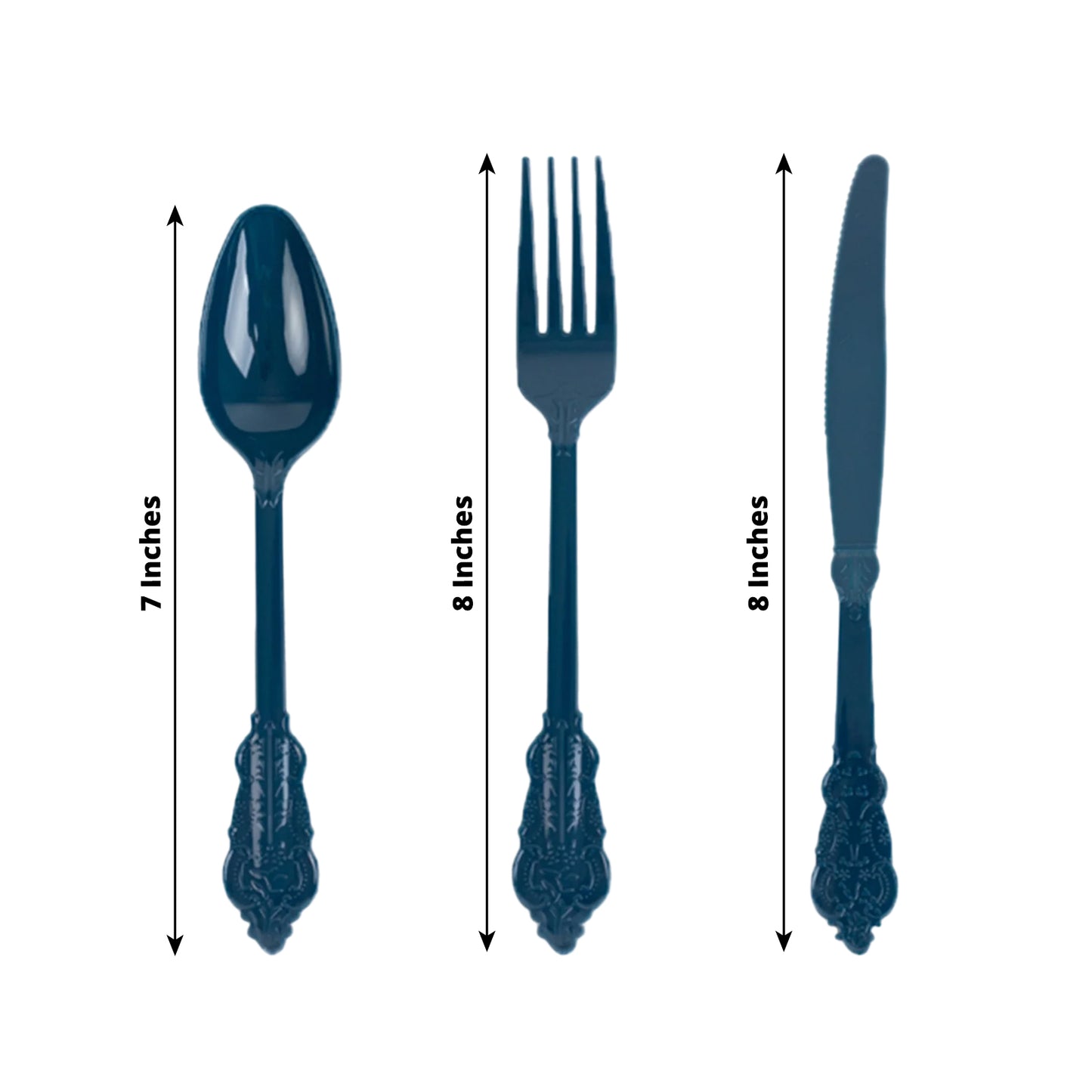 72 Pcs Navy Blue Plastic Silverware Set in Baroque Style, Heavy Duty Disposable Utensils - Knife, Fork and Spoon Set