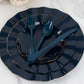 72 Pcs Navy Blue Plastic Silverware Set in Baroque Style, Heavy Duty Disposable Utensils - Knife, Fork and Spoon Set
