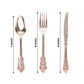 24 Pack Metallic Rose Gold Baroque Style Heavy Duty Plastic Silverware Set