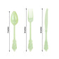 72 Pcs Sage Green Plastic Silverware Set in Baroque Style, Heavy Duty Disposable Utensils - Knife, Fork and Spoon Set