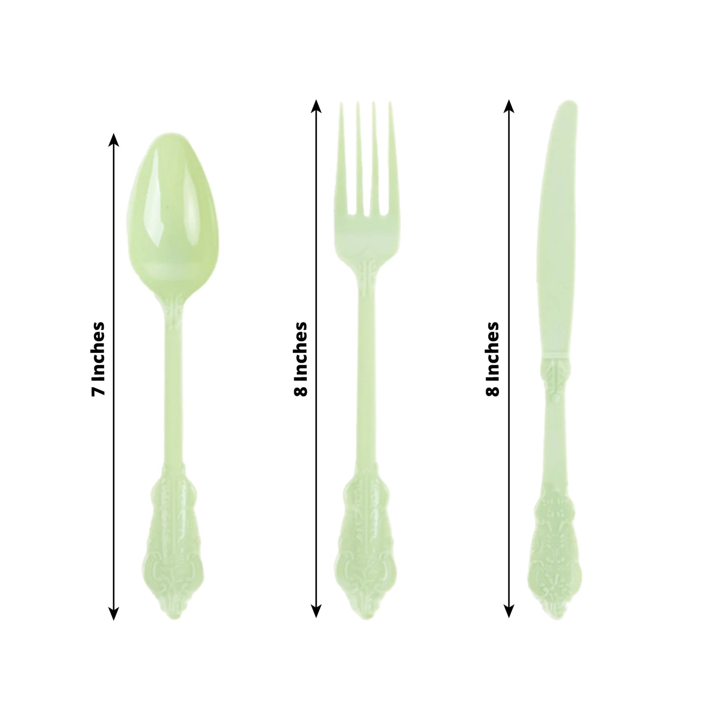 72 Pcs Sage Green Plastic Silverware Set in Baroque Style, Heavy Duty Disposable Utensils - Knife, Fork and Spoon Set