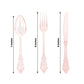 72 Pcs Plastic Silverware Set in Baroque Style Transparent Blush - Heavy Duty Disposable Knife, Fork, and Spoon Set