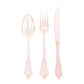 72 Pcs Plastic Silverware Set in Baroque Style Transparent Blush - Heavy Duty Disposable Knife, Fork, and Spoon Set
