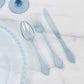 72 Pcs Plastic Silverware Set in Baroque Style Transparent Dusty Blue - Heavy Duty Disposable Knife, Fork, and Spoon Set