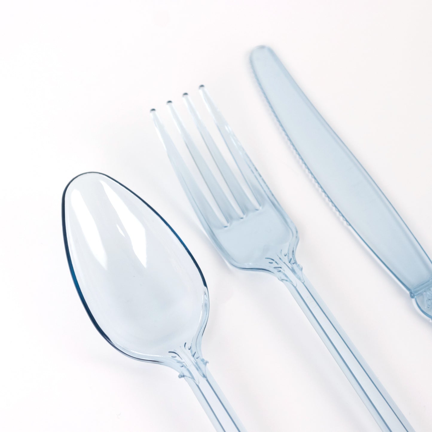 72 Pcs Plastic Silverware Set in Baroque Style Transparent Dusty Blue - Heavy Duty Disposable Knife, Fork, and Spoon Set
