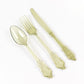 72 Pcs Plastic Silverware Set in Baroque Style Transparent Dusty Sage Green - Heavy Duty Disposable Knife, Fork, and Spoon Set