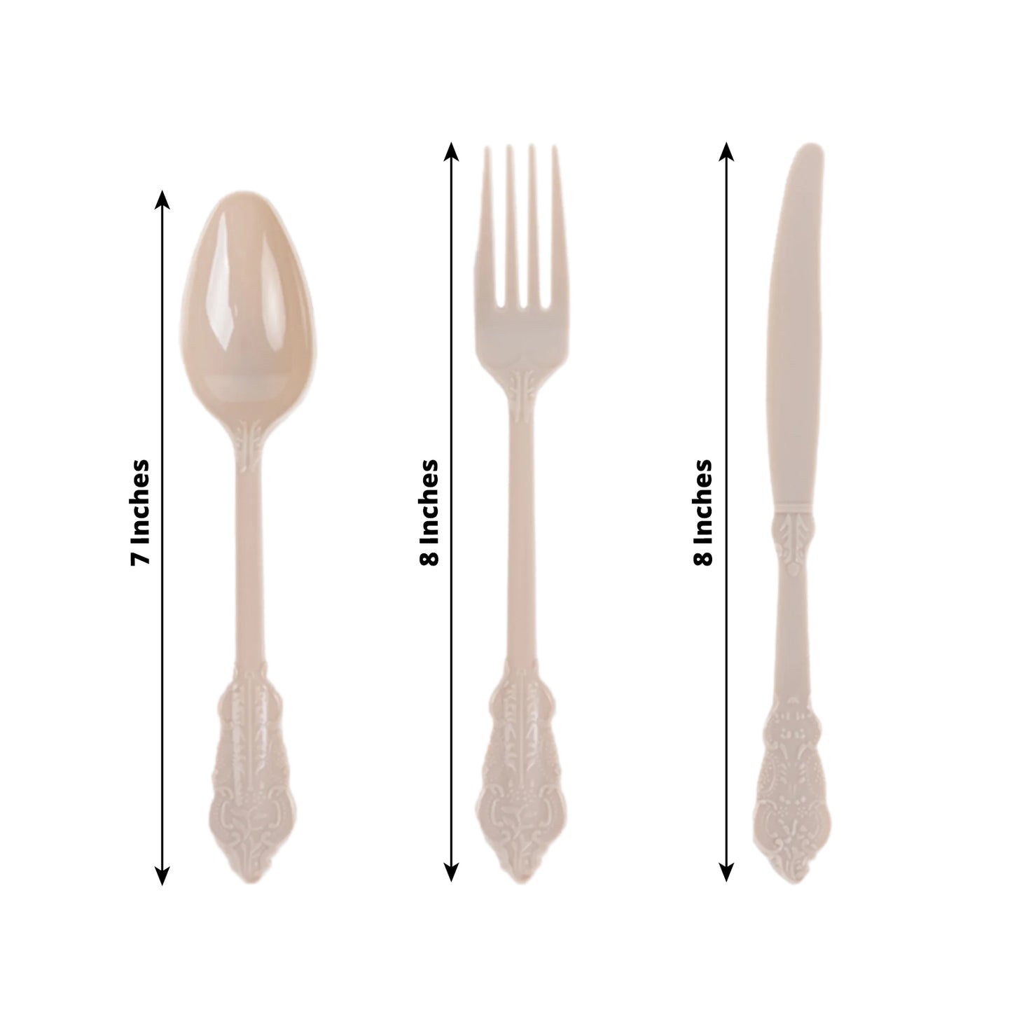 72 Pcs Taupe Plastic Silverware Set in Baroque Style, Heavy Duty Disposable Utensils - Knife, Fork and Spoon Set